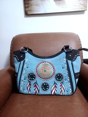 TURQOUISE EMBELLISHED DREAMCATCHER SHOULDER BAG